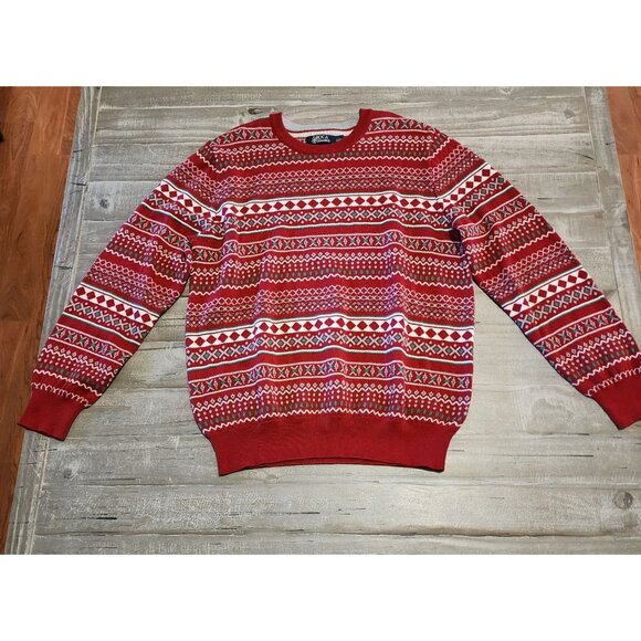 Boca Classics Christmas Sweater Mens Large Red Fair Isle Knit Holiday Pullover - Picture 1 of 6